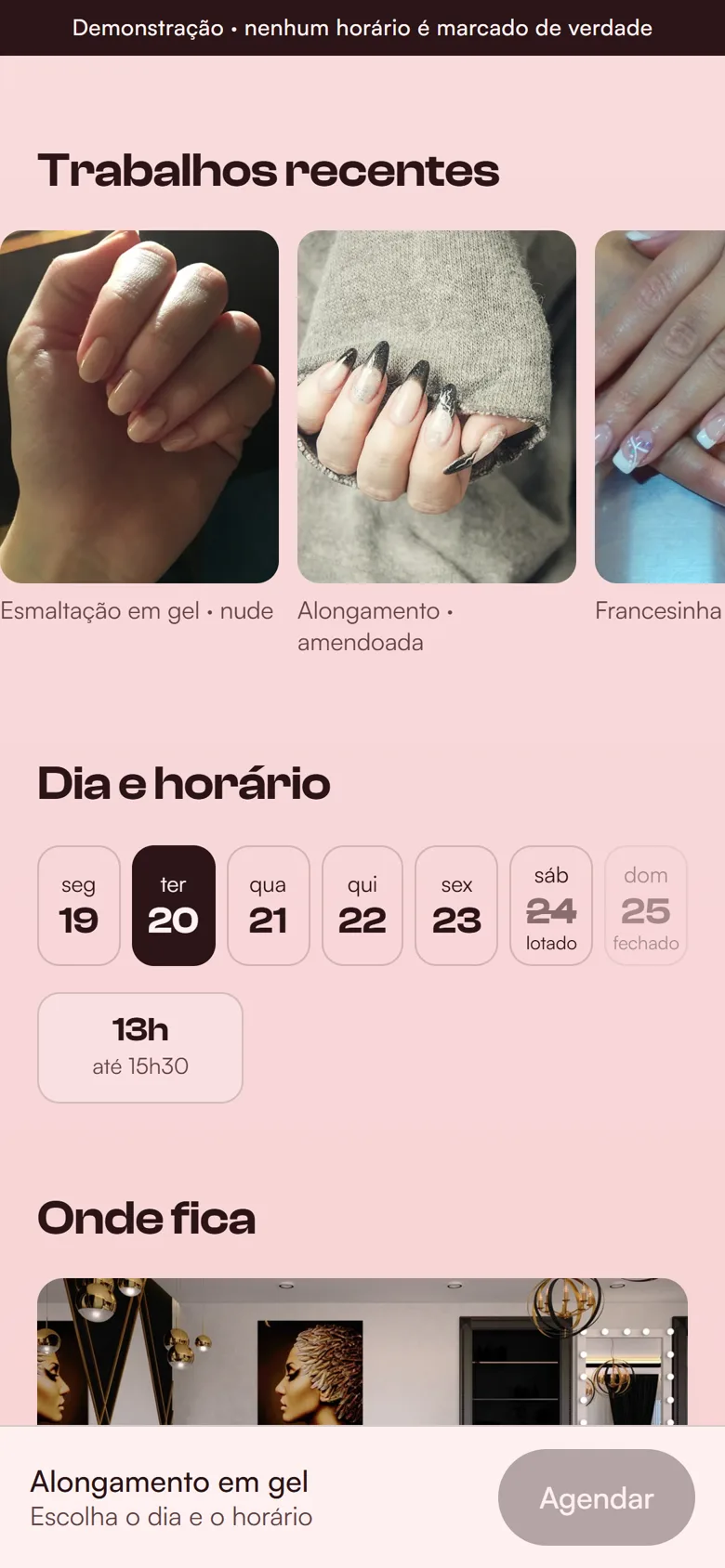 A fileira dos dias da semana, com o sábado lotado riscado e o domingo fechado