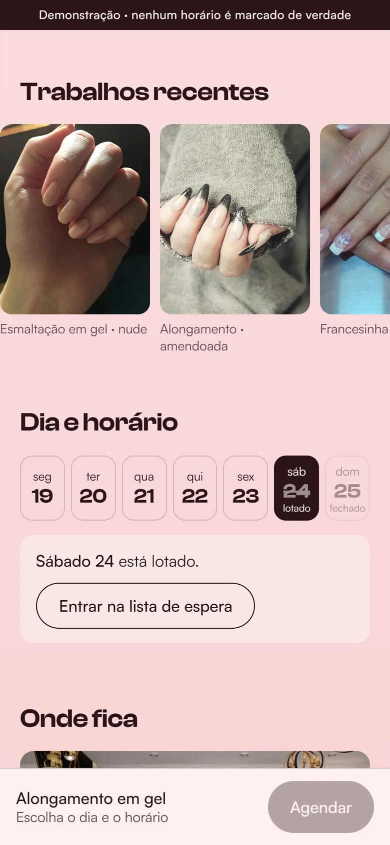O sábado lotado escolhido, com o botão para entrar na lista de espera